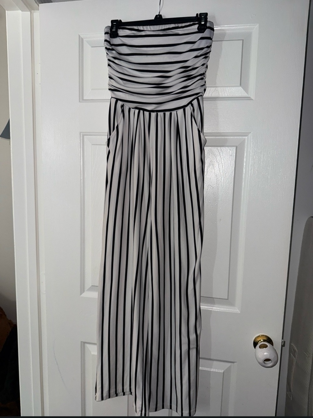 Black & White Striped Strapless Jumpsuit - Size
M - Pockets